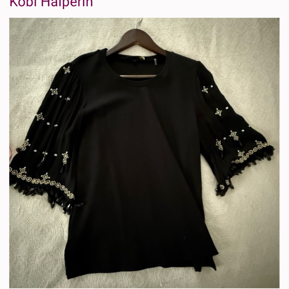 Kobi Halperin Beaded Statement Top Black and Gold